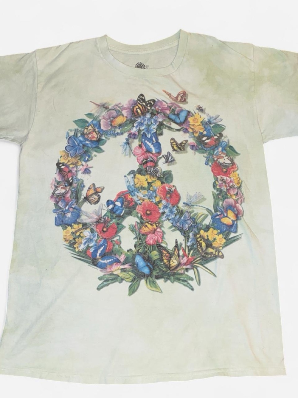 Size L light green tiedye floral peace tee shirt